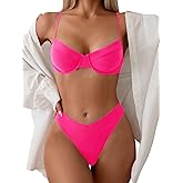 SweatyRocks Women's 2 Piece Bikini Set Spaghetti Strap High Cut Push Up Underwire Swimsuit