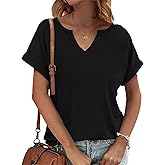 Womens V Neck T Shirts Casual Loose Tees Trending Now Summer Short Sleeve Tops