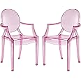 Modway Casper Modern Acrylic Stacking, Two Dining Armchairs, Pink