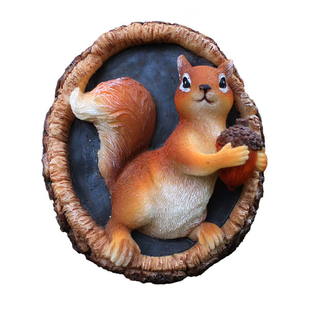 Romeeton Squirrel Tree Hugger Yard Art Sculpture Outdoor Tree Face Decor Hole Statue Wall Hanging
