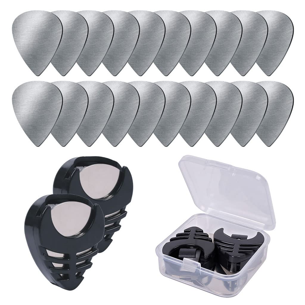Alnicov 20 PCS Stainless Steel Guitar Picks With Picks Storage Case for Electric Guitar Bass Ukulele