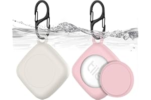 SGHLDE Silicone Case for Life360 Tile Tracker 2 Pack, for Tile Mate 2022 Full Body IPX8 Waterproof and Anti-Scratch Protective with Carabiner for Kids, Keys, Luggage, Cat/Dog Collar Tag (Off White+Pink)