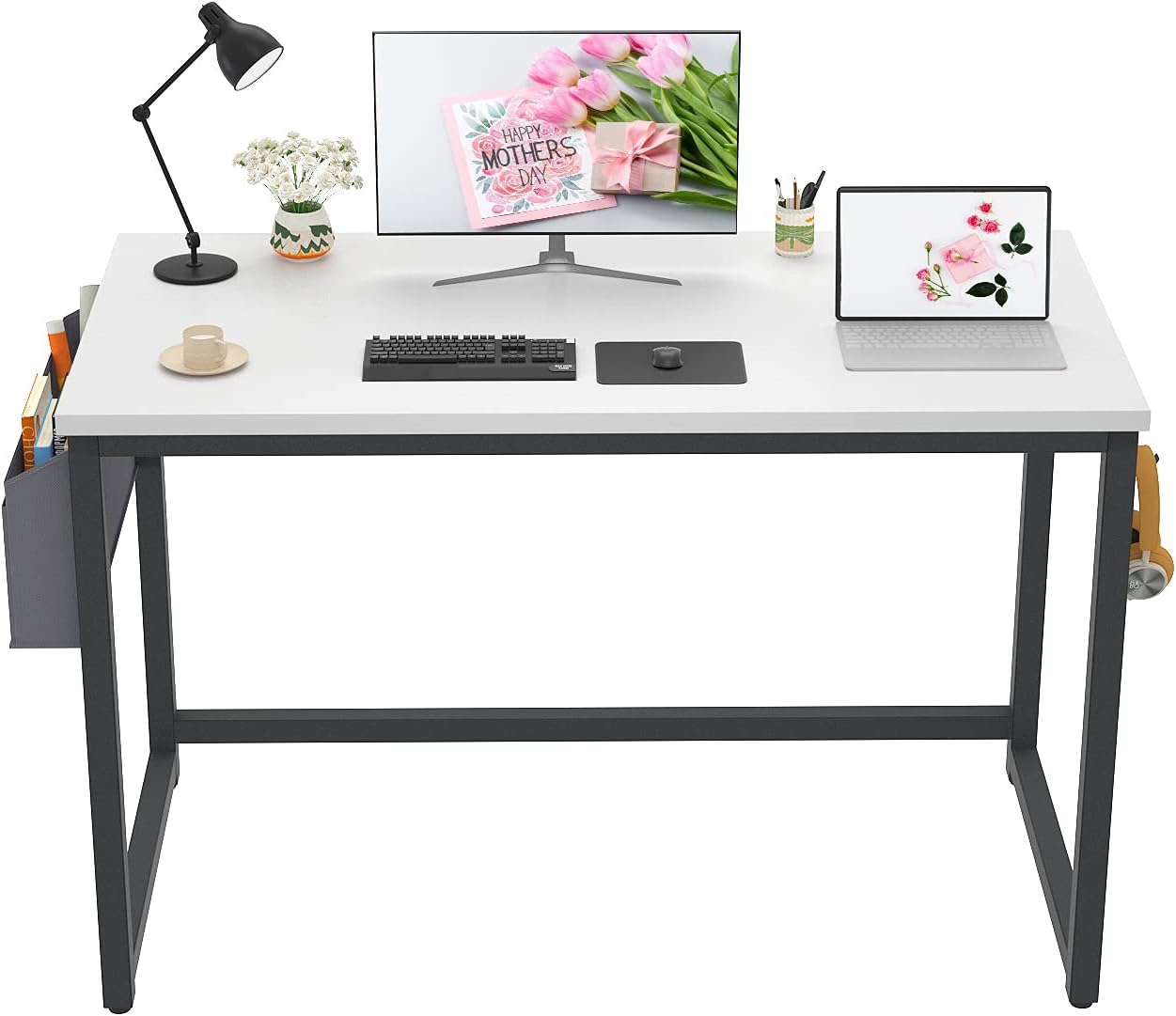 Besiture 40” White Desk, Teen Small Spaces Computer Writing Desk Student Desk, Teens College Students Dorm Bedrooms Furniture, Study Writing Gaming Table for Girls, Boys, Daughter’s, Son’s Bedroom