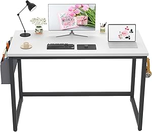 Besiture 40” White Desk, Teen Small Spaces Computer Writing Desk Student Desk, Teens College Students Dorm Bedrooms Furniture, Study Writing Gaming Table for Girls, Boys, Daughter’s, Son’s Bedroom