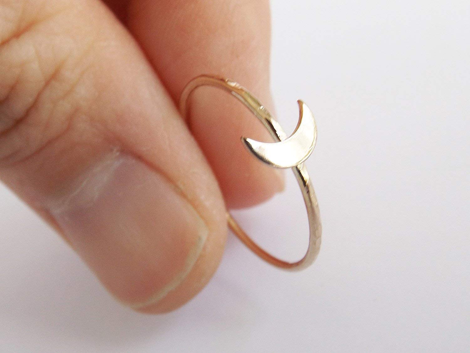 Gold Moon Ring, Textured Moon Rings, Gold Stacking Rings