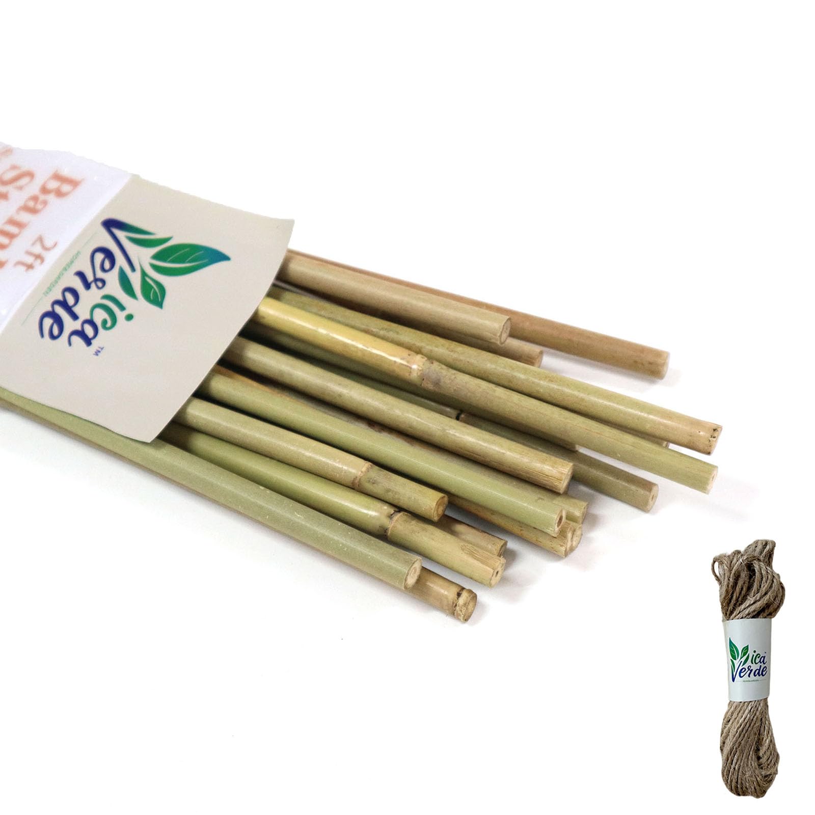 VicaVerde Natural Bamboo Stakes for Plants (25-Pack) with Jute Twine, 2 Feet Eco-Friendly Garden Sta