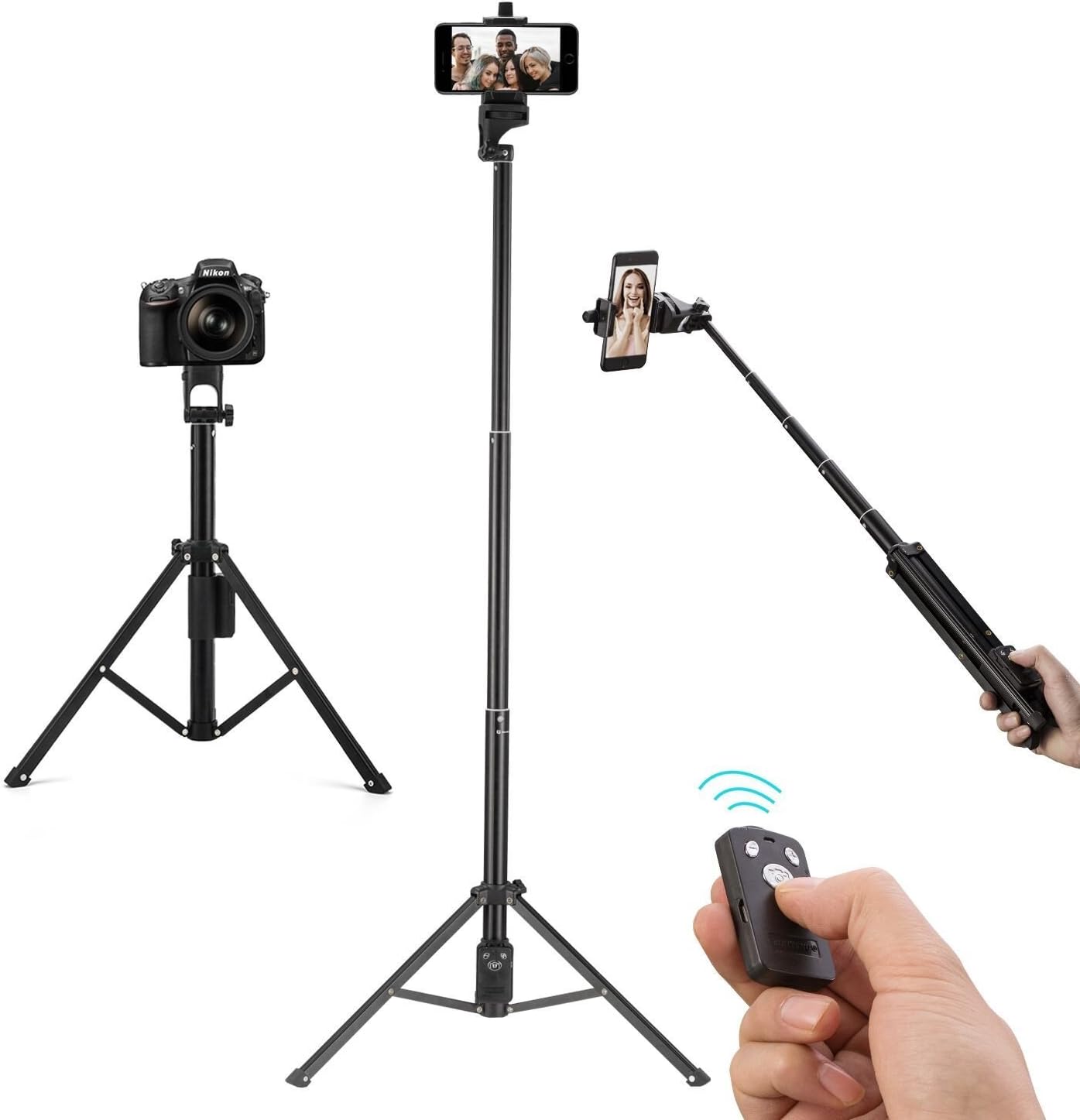 Kwithan Deal Selfie Stick Tripod, Extendable 54 Inch Bluetooth Phone Tripod for Cellphone, Gopro, Attached Wireless Remote Compatible with iPhone/Galaxy/Huawei/Google/Xiaomi
