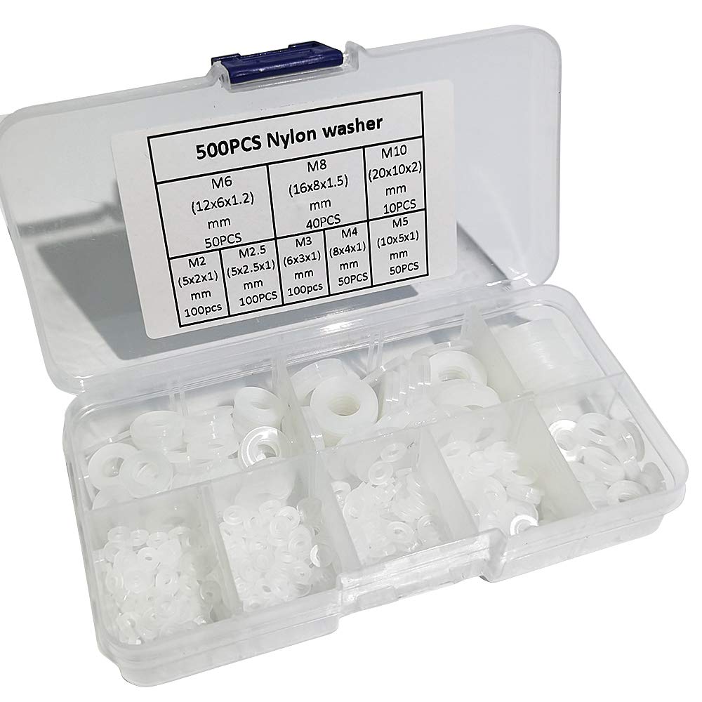 CENRONG Nylon Flat Washer, 500 Pcs, M2-M10, White, Round, Industrial Fixings