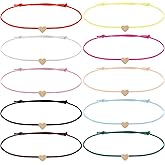 Piriuuo 10 Pcs String Bracelets for Women, Adjustable Red String Bracelet with Gold Heart Colorful Cord Bracelets for Women Couples, Sisters and Friends (10 Colors)
