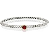 IceCarats 925 Sterling Silver Vintage Red Garnet Hinged Bangle Bracelet | Round Cut, Natural, Bezel Set, 1.12 ct, 7.5 inch