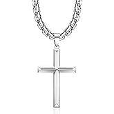 Idemana 925 Sterling Silver Cross Necklace for Men Women with 4mm Durable Stainless Steel Rolo Chain Necklace 18K White Gold Plated Cross Pendant Necklace Jewelry 16-26 Inches