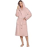 LYCY Womens Hooded Plush Long Robe, Soft Warm Bathrobe for Women Mid-Length Fluffy Spa Robe