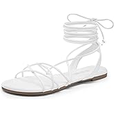 DREAM PAIRS Lace-up Gladiator Sandals Strappy Dressy Summer Flat Sandals for Women,Size 7.5,White,SDFS2408W