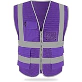 HYCOPROT High Visibility Mesh Safety Reflective Vest with Pockets and Zipper, Meets ANSI/ISEA Standards