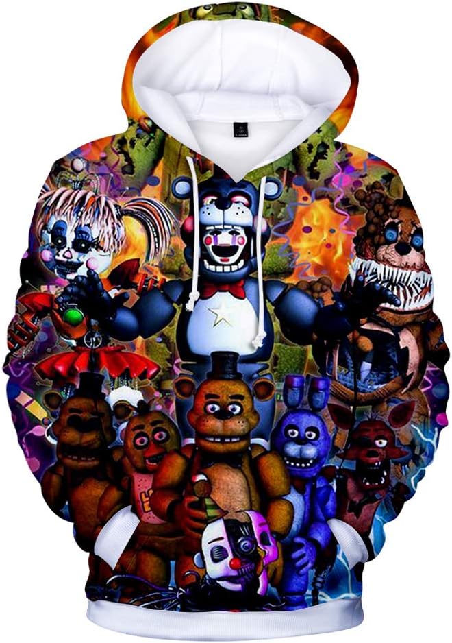 3D FNAF Five Nights at Freddy's Hoodie Comic Print Drawstring Pullover Sweartshirt for Kids Girl Boy Adult
