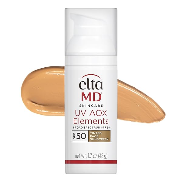ELTAMD UV AOX ELEMENTS TINTED MINERAL FACE SUNSCREEN LOTION, TINTED MOISTURIZER FOR FACE SPF 50 WITH ANTIOXIDANTS, FOR DRY SENSITIVE SKIN 1.7 OZ PUMP