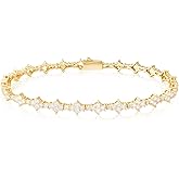 Star Tennis Bracelet for Men Women - 6mm Sparkling Iced Out 18K Gold Plated 5A+ Black/Cubic Zirconia Jewelry - Created Diamond Party Gifts 7.1"-9.1"