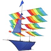 3D Huge Rainbow Sailboat Kite - Easy to Fly, Ages 4-8 & Adults