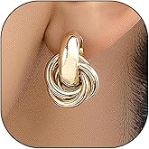 Gold Geometric Drop Statement Earrings for Women Chunky Multi Circles Knot Twisted Dangle Earrings Minimalist Vintage Jewelry Accessories Gifts