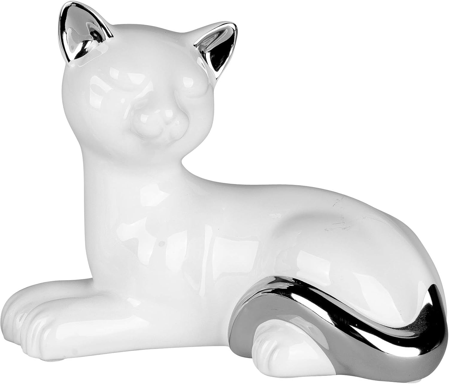 Lifestyle More Sculpture Moderne Deco Figurine Chat Couche En Ceramique Blanche Et Argent 18x14 Cm Amazon Fr Cuisine Maison