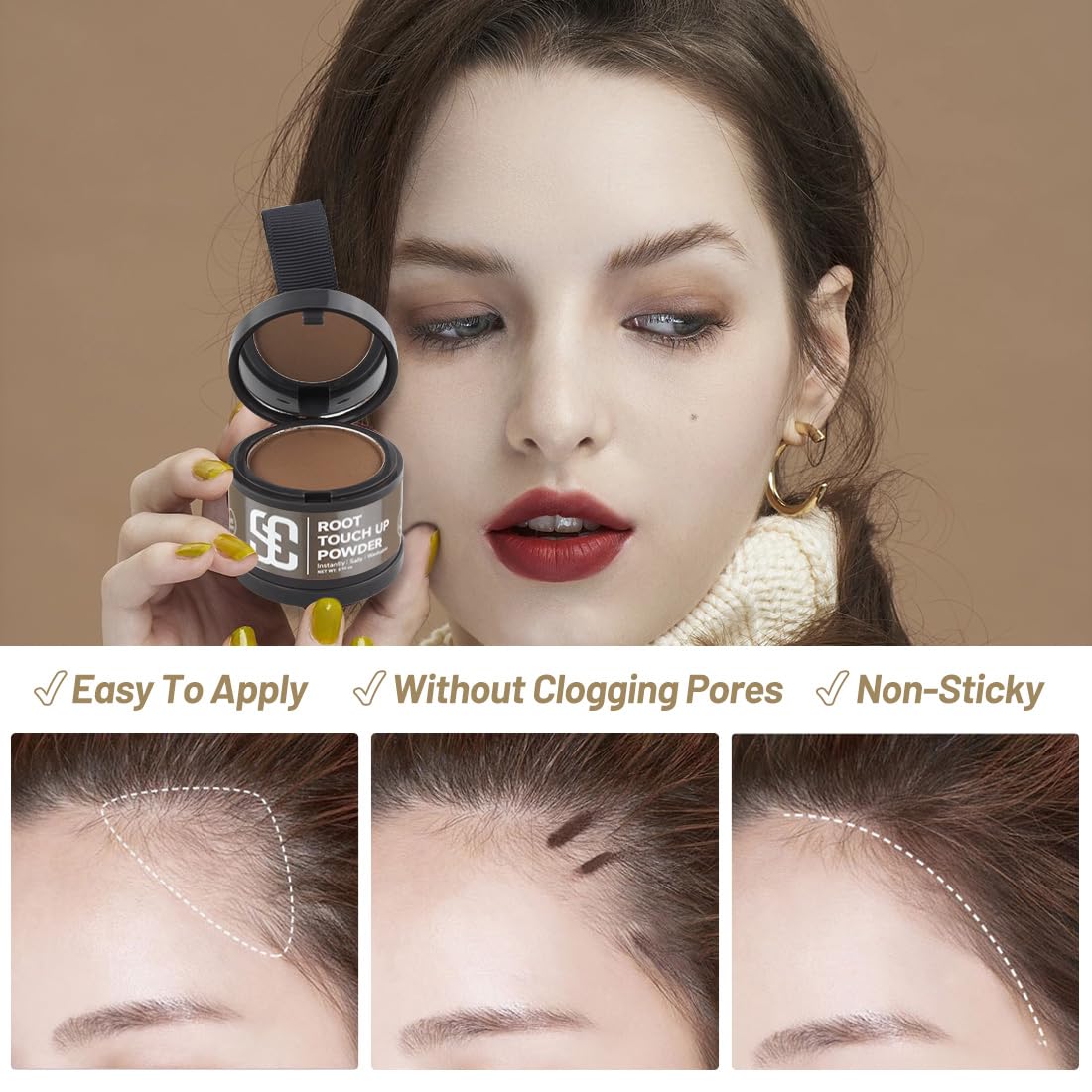 SOVONCARE Instantly Hairline Powder, Hairline Shadow Gray Hair Coverage Touch Up Hair Powder for Thinning Hair for Women Hair Root Touch Up Powder Hair Root Cover Up Conceals Hair Loss Dark Brown