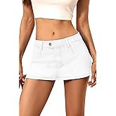 ELLEVEN Low Rise Denim Mini Skirt for Women, High Stretch Jean Skirt with Shorts Underneath Y2k Micro Skort