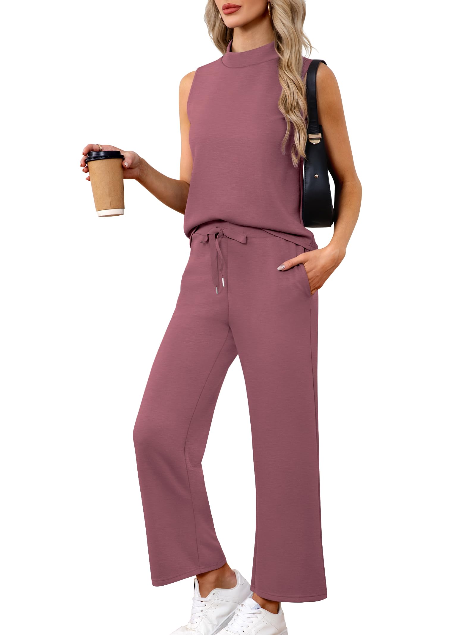 Photo 1 of ****ONLY THE PANTS***Casly Lamiit Summer Two Piece Outfits 2025 Spring 2 Piece Beach Casual Sweat Suit Sets Wide Leg Crop Pant Lounge Set Travel Vacation Cruise Athletic Clothing Set Tracksuit Fuchsia M