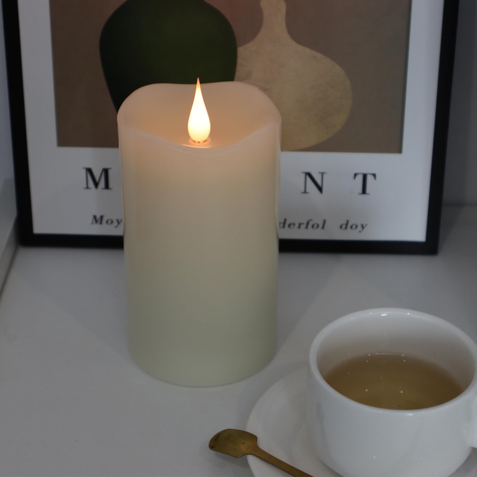 Photo 1 of Flameless Candles with Remote Control Battery Operated Electric Flickering LED Candles 3D Moving Flame Real Wax Fake 3"x 5" Ivory Realistic Candles for Home Mother‘s Day Party Decoration