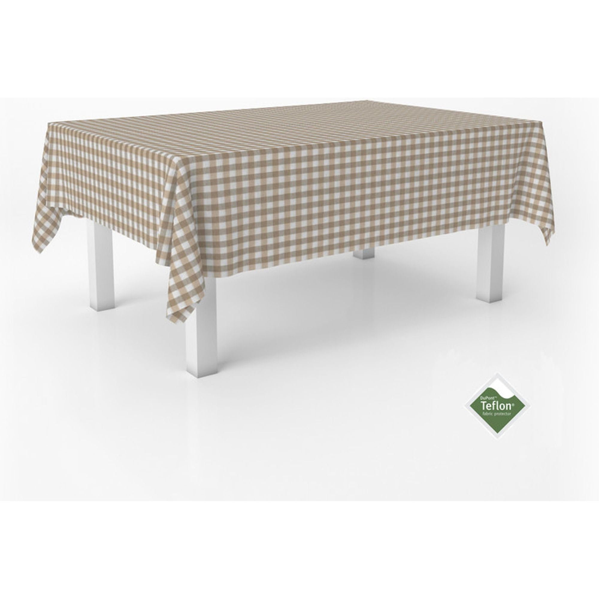 ECOMMERC3 | Stain Resistant Vichy Tablecloth for Rectangular Table Size 300 x 140 cm - Extra Soft and Waterproof Vichy Tablecloth Taupe