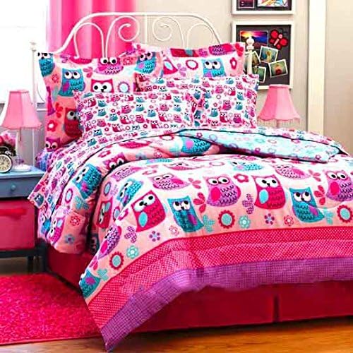 Nature Girl Hoot OWLS QUEEN SIZE Pink PEEK A BOO Comforter Set &amp; Sheets (8 Pieces)