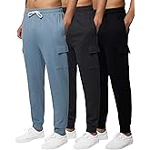 3 Pack: Men's Cotton Fleece Cargo Jogger Sweatpants with Pockets