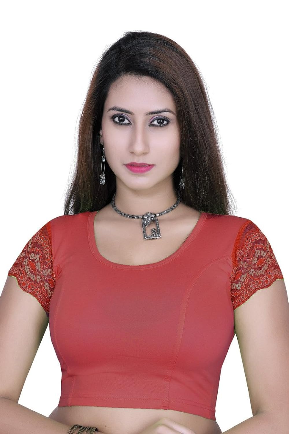 gargi ladies 4-way stretchable body with net on s/sleeve blouse(ogbl-530)