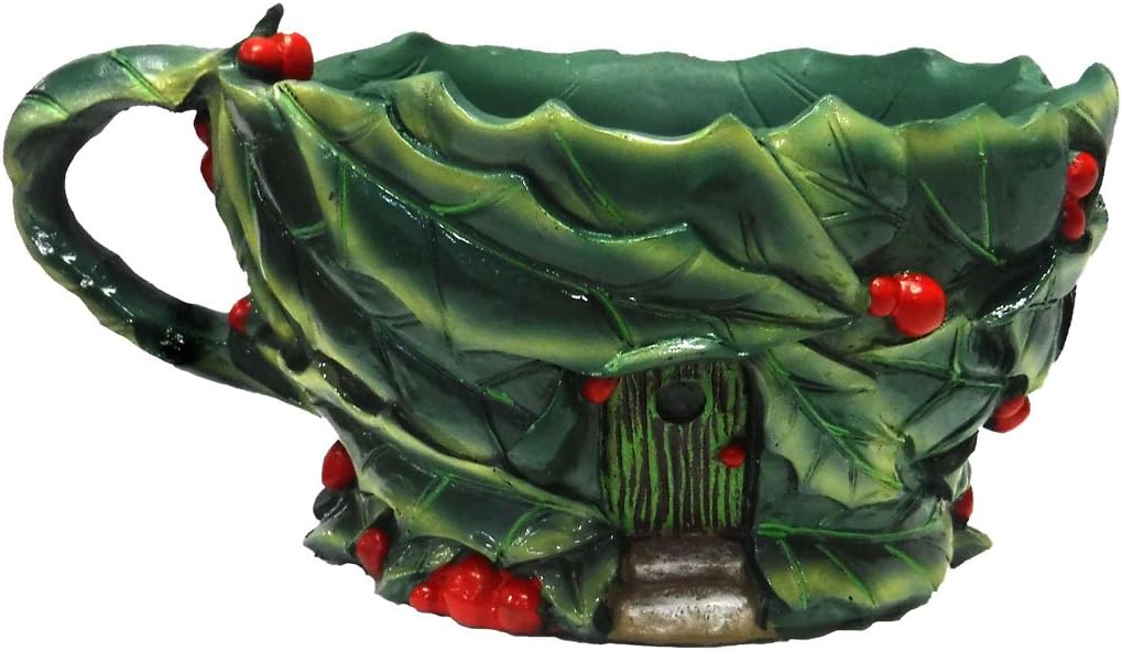 Miniature Micro Mini Fairy Garden Christmas Holiday theme Holly Leaf Teacup Planter