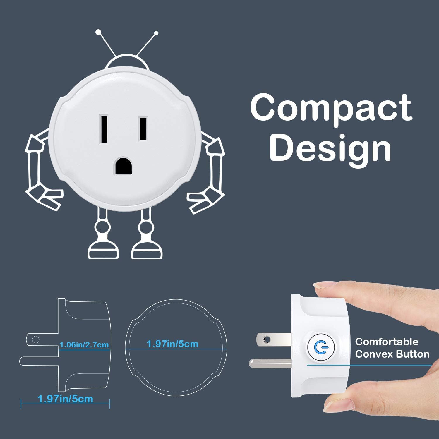 MoKo Smart Plug WiFi Outlet Socket, Compatible with Alexa/Google Home, Comfortable Convex Button, Voice/Remote Control, Timer Plug, 10A, No Hub, Only Supports 2.4GHz Network, White: Electronics