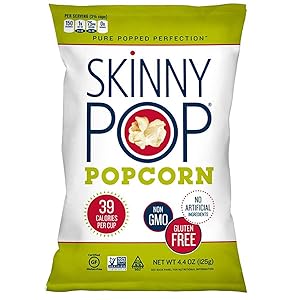 SkinnyPop Original Popped Popcorn, Individual Bags, Healthy Snacks, Gluten Free Popcorn, Non-GMO, 4.4oz(Pack of 12)