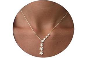 Kyerlyn Crystal Dainty Star Necklace for Women, Star CZ Charm Statement Y-Necklace Gold/Silver/Rose Gold Shining Exquisite Choker Necklace for Women Adjustable Jewelry Gifts