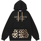 Aelfric Eden Oversized Hoodies Womens Leopard Letter Print Hoodie Fall Y2k Hooded Sweatshirts With Pocket