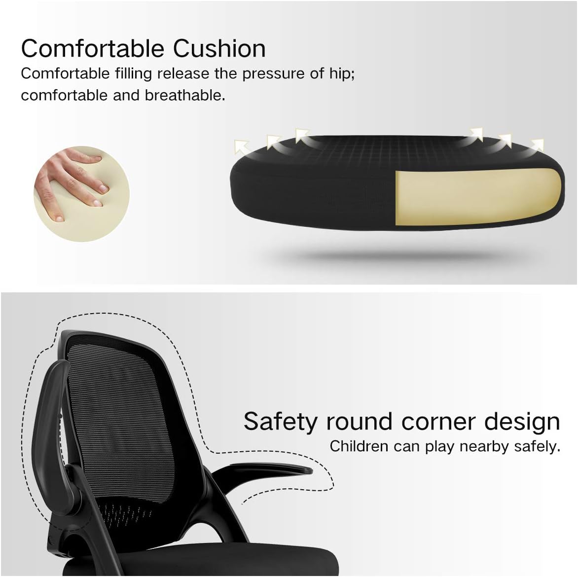 Hbada Office Task Desk Chair Swivel Home Comfort Chairs with Flip-up Arms and Adjustable Height, Black: Kitchen & Dining