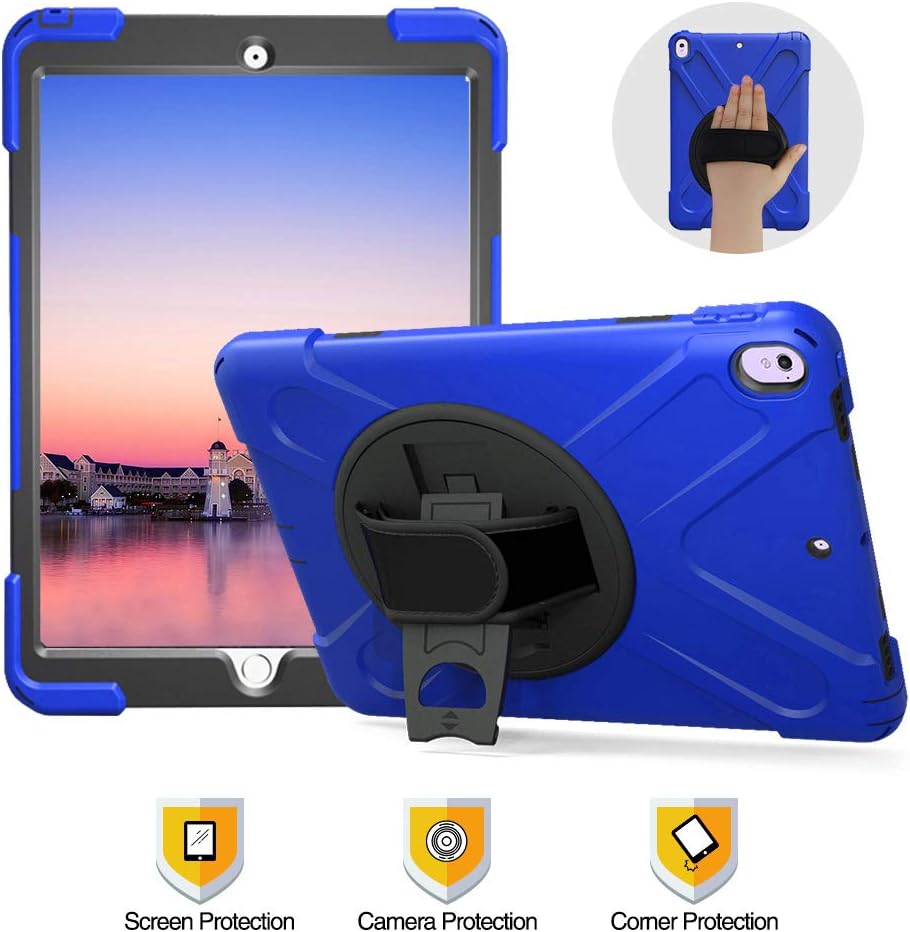 WIKISH Case Applied for iPad Pro 10.5 Inch Tablet with Rotating Kickstand, Shockproof Rugged Protection Hard Case with Hand Strap Shoulder Strap Swivel Stand for iPad A1701, A1709 Blue