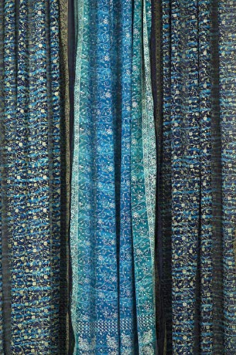 BLUE CURTAIN Window Treatment Draperies Boho Curtains over 20 colors Sari panel 96 inch for bedroom living room dining room kids yoga studio canopy tent W GIFT bag, Navy and Turquoise accents