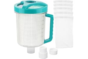 BEADCHICA Pool Leaf Canister Catcher in-line Leaf Canister for Pool Spa Swimming Pool Cleaner with Mesh Basket and 5 Skimmer Socks, for Suction Manual & Automatic Pool Cleaners(White)
