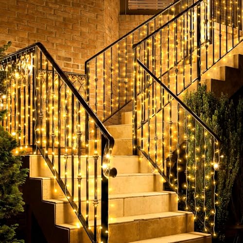 A.bigwhale Waterfall Christmas Lights Outdoor, 4m x 1m Curtain Lights, 8 Modes Waterproof String Light for Outdoor Indoor Garden Wedding Party Balcony Decoration (Warm White)