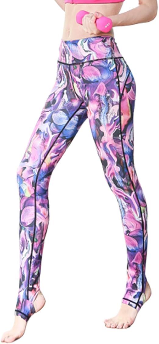Women's Long Yoga Pants Printed High Waist Stretch Gym Sports Workout