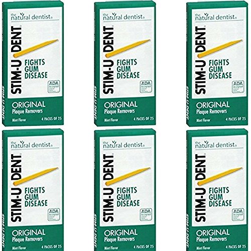 Stim-U-Dent Plaque Removers 6 Packs of 4x25 Picks/Pack (600 Picks) - Mint Flavor (Pack of 6)
