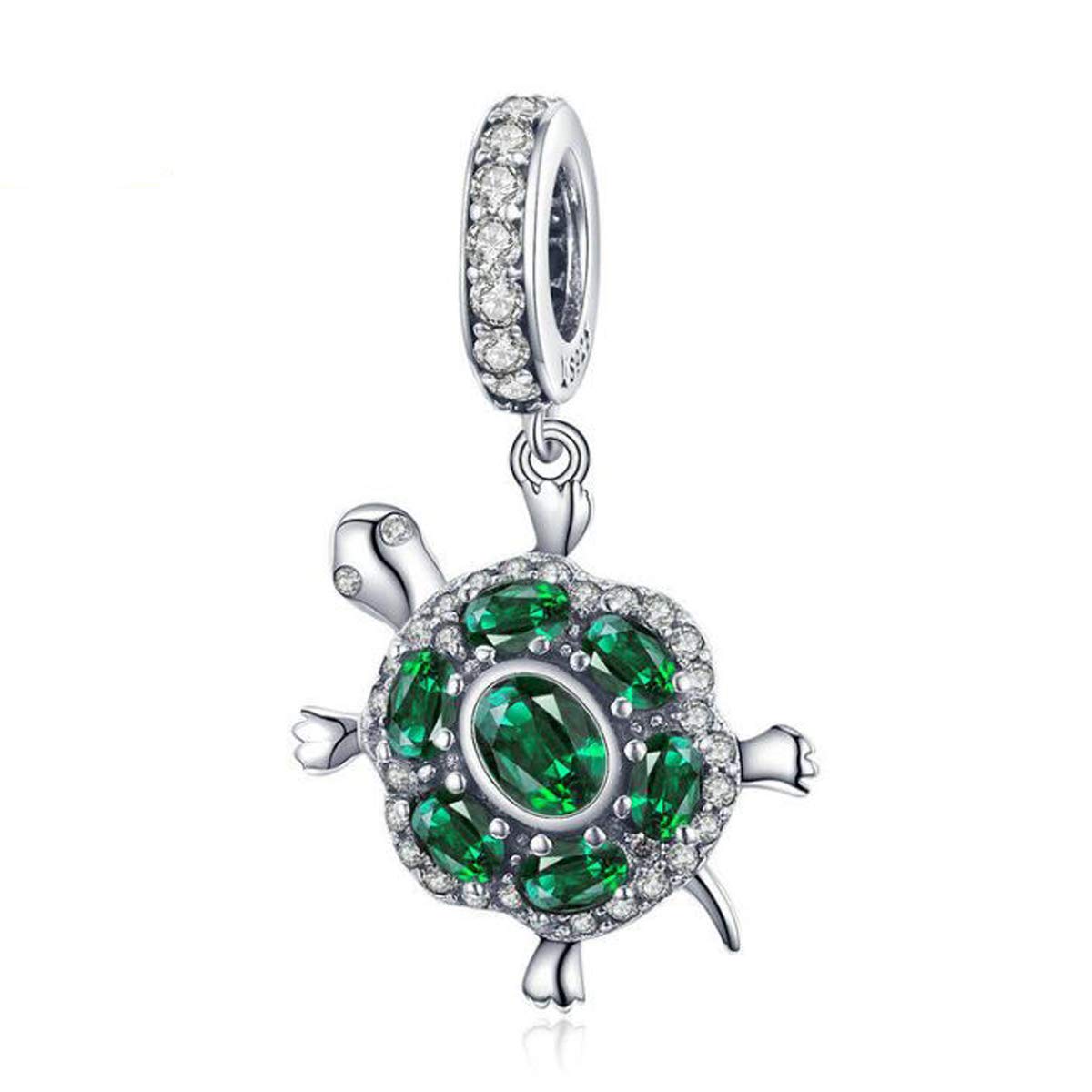 ZiNuo Ocean World Charm Bracelets for Woman S925 Sterling Silver Jewellery Animal Charms Starfish Shell Tortoise Mermaid Charm Bracelet for Girls (Turtle Pendant)