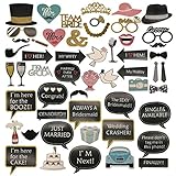 Ronshion 53Pcs Wedding Photo Booth Props Kit with Wooden Dowels Bridal Shower Accessories Valentine's Day Anniversary Decoration Photo Booth DIY Party Supplies