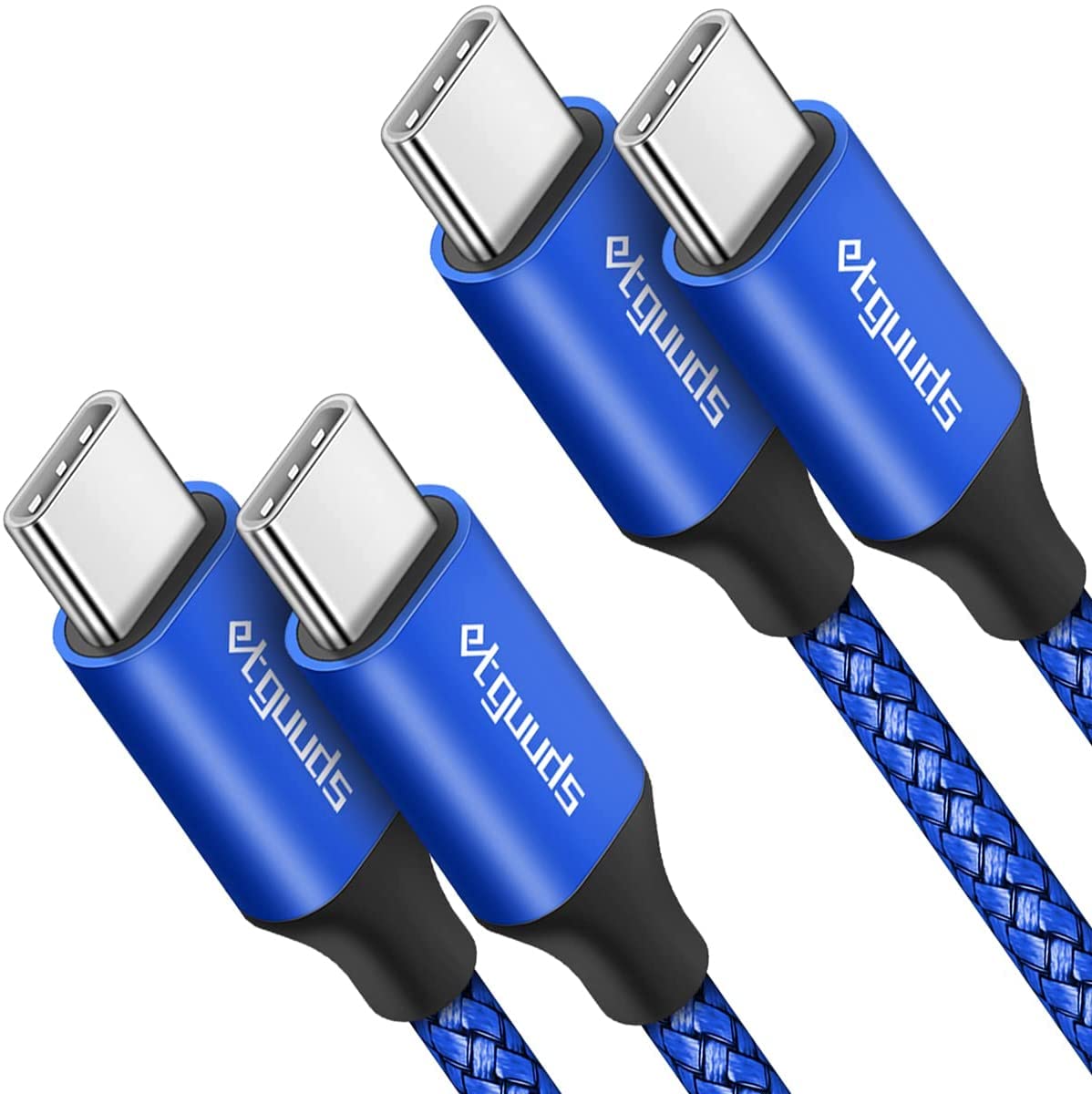 etguuds USB C to USB C Cable [1M 2-Pack], USB Type-C Charger Cable 60W Fast Charging Braided Cord for iPhone 17/16/15 Pro, Samsung Galaxy S26/S25/ S24/ S23 Ultra, Pixel 9, iPad Pro 2024, etc (Blue)