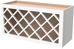 COZYHOMMIE Origami Solid Wood RTA Wine Bottle Rack Wall Cabinet with Lattice Panels - Wine Storage for Bar, Pantry, Cellar & Basement - Mocha (36"W 12"D 18"H)