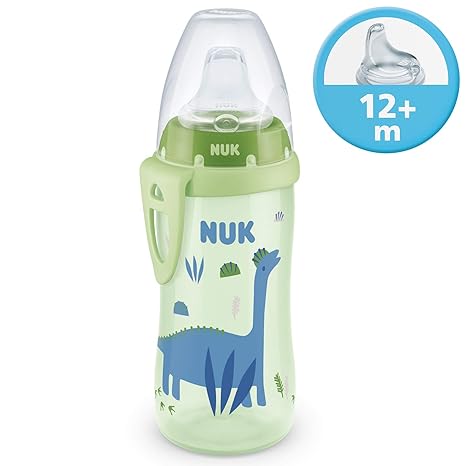 NUK Active Cup Trinklernflasche, mit Soft-Trinktülle aus Silikon, 300ml, auslaufsicher, mit Clip, 12+ Monate, BPA-frei, Dino 