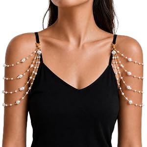 XSBODY Pearl Body Chain Set 4-Layer Shoulder Necklace Shoulder Chains Jewelry for Women Arm Chain for Dresses Weddings Proms